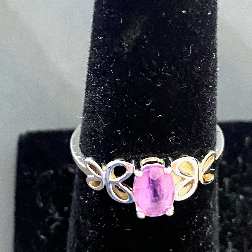 Purple gemstone and sterling silver butterfly ring